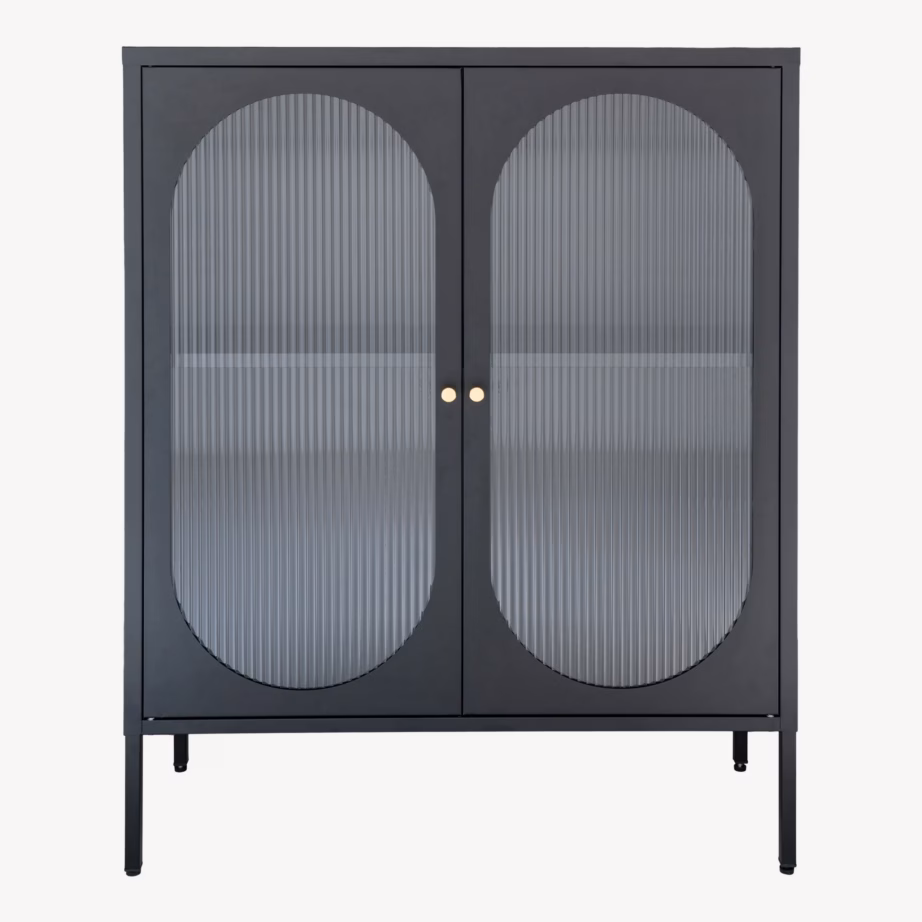 Must terasest vitriinkapp 2 rihvelklaasuksega 90x35x110 cm Adelaide - 9