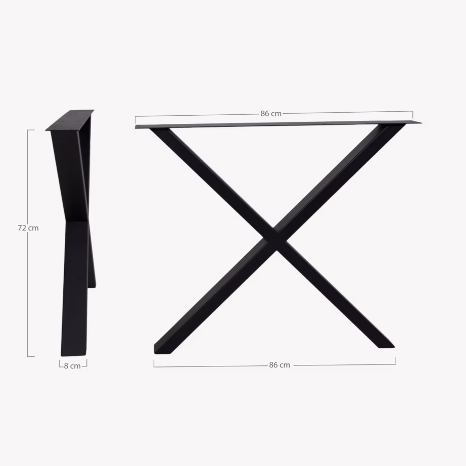 Mustad terasest söögilauajalad, X-kujund, 86 x 70,8 cm Nimes - 3