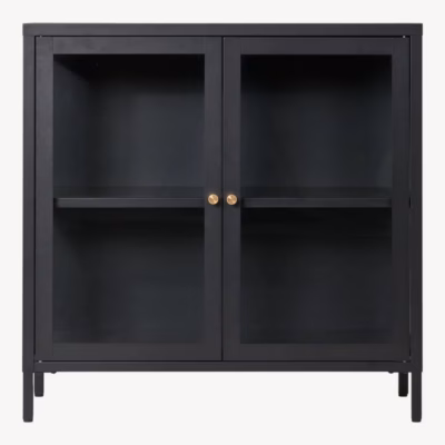 Mustast terasest vitriinkapp 2 klaasuksega 80x35x80 cm Dalby