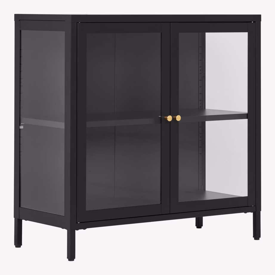 Mustast terasest vitriinkapp 2 klaasuksega 80x35x80 cm Dalby - 3