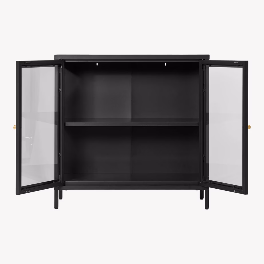 Mustast terasest vitriinkapp 2 klaasuksega 80x35x80 cm Dalby - 4