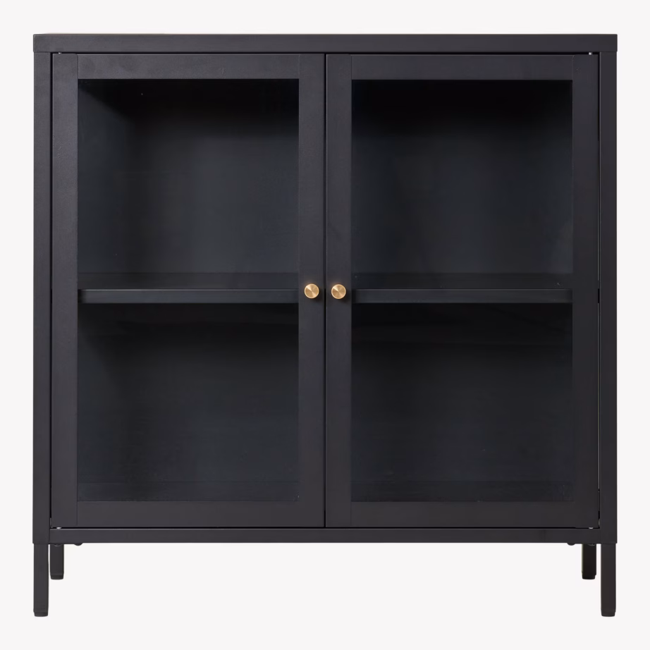 Mustast terasest vitriinkapp 2 klaasuksega 80x35x80 cm Dalby - 6