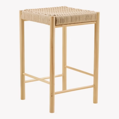 Naturaalset tooni paplipuidust baaritool paberpunutisega Abano, istme kõrgus 66,5 cm