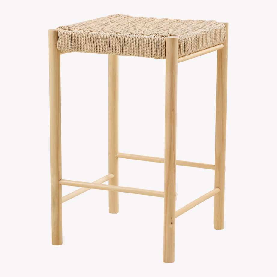 Naturaalset tooni paplipuidust baaritool paberpunutisega Abano, istme kõrgus 66,5 cm - 3