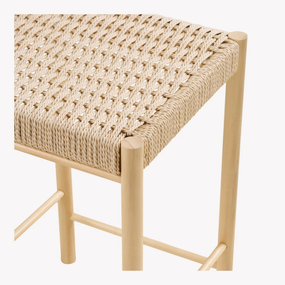 Naturaalset tooni paplipuidust baaritool paberpunutisega Abano, istme kõrgus 66,5 cm - 5