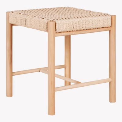 Naturaalset tooni paplipuidust taburet paberpunutise istmega Abano, 42x42x46,5 cm