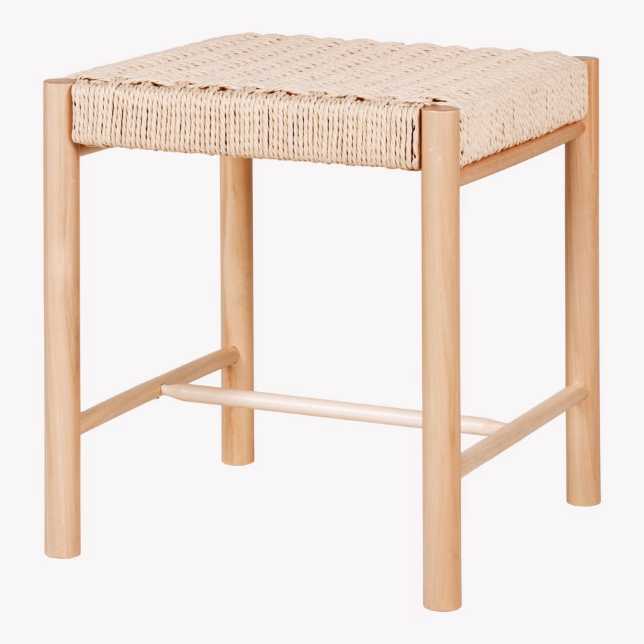 Naturaalset tooni paplipuidust taburet paberpunutise istmega Abano, 42x42x46,5 cm - 3