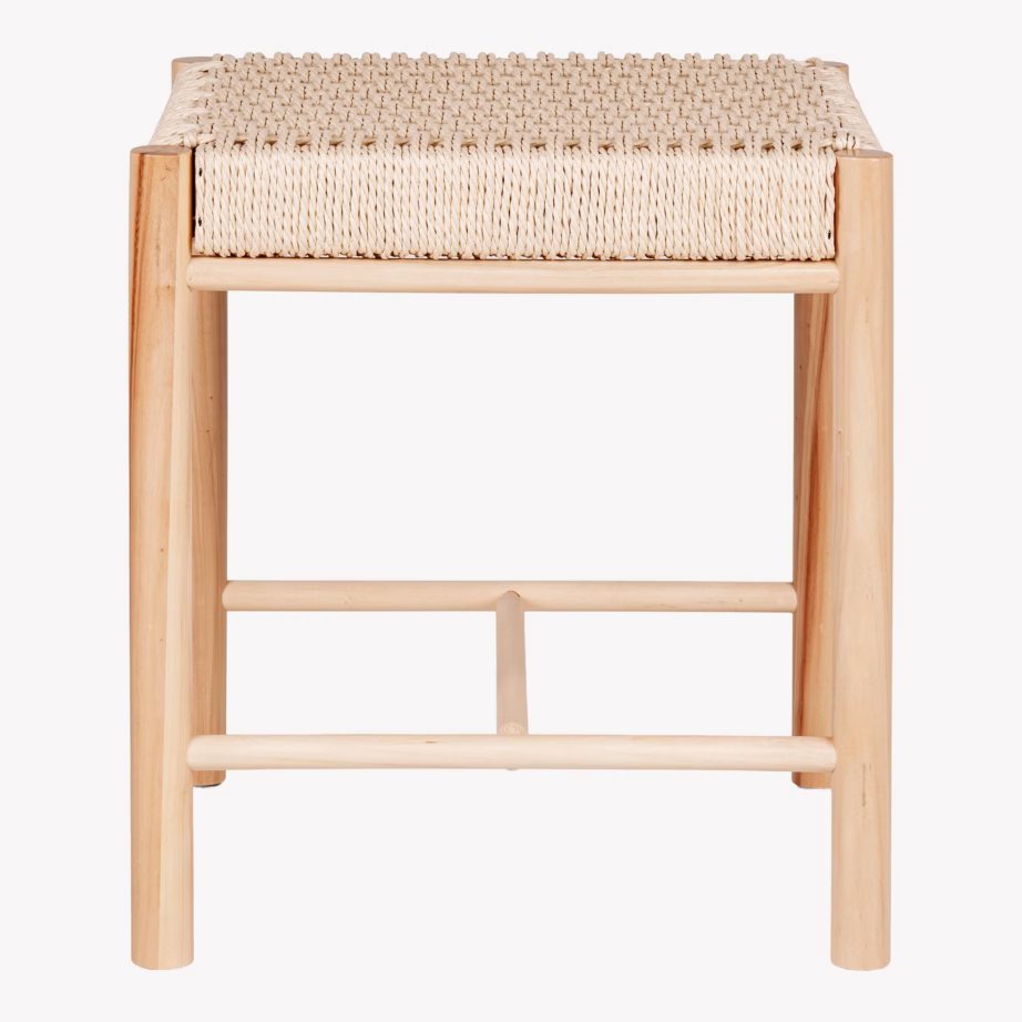 Naturaalset tooni paplipuidust taburet paberpunutise istmega Abano, 42x42x46,5 cm - 4