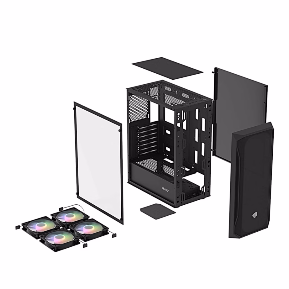 FURY Shobo SH4F RGB mänguri arvutikorpus, nelja ventilaatoriga, must - 4