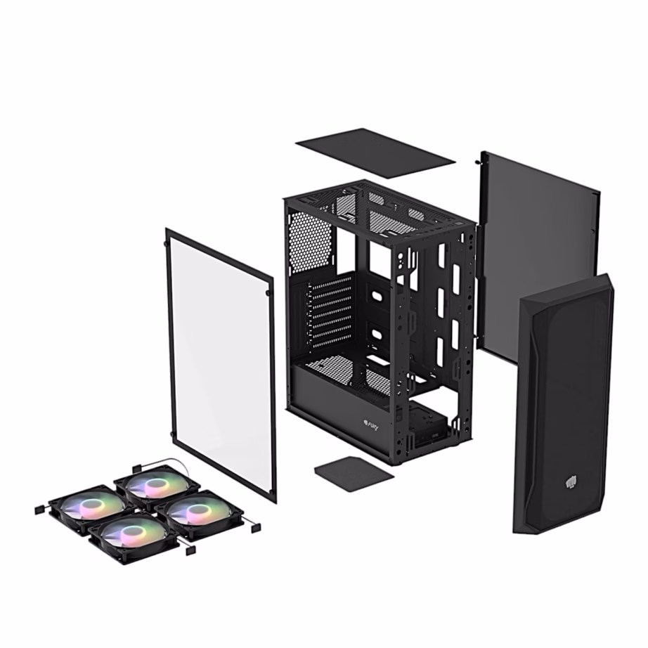 FURY Shobo SH4F RGB mänguri arvutikorpus, nelja ventilaatoriga, must - 13