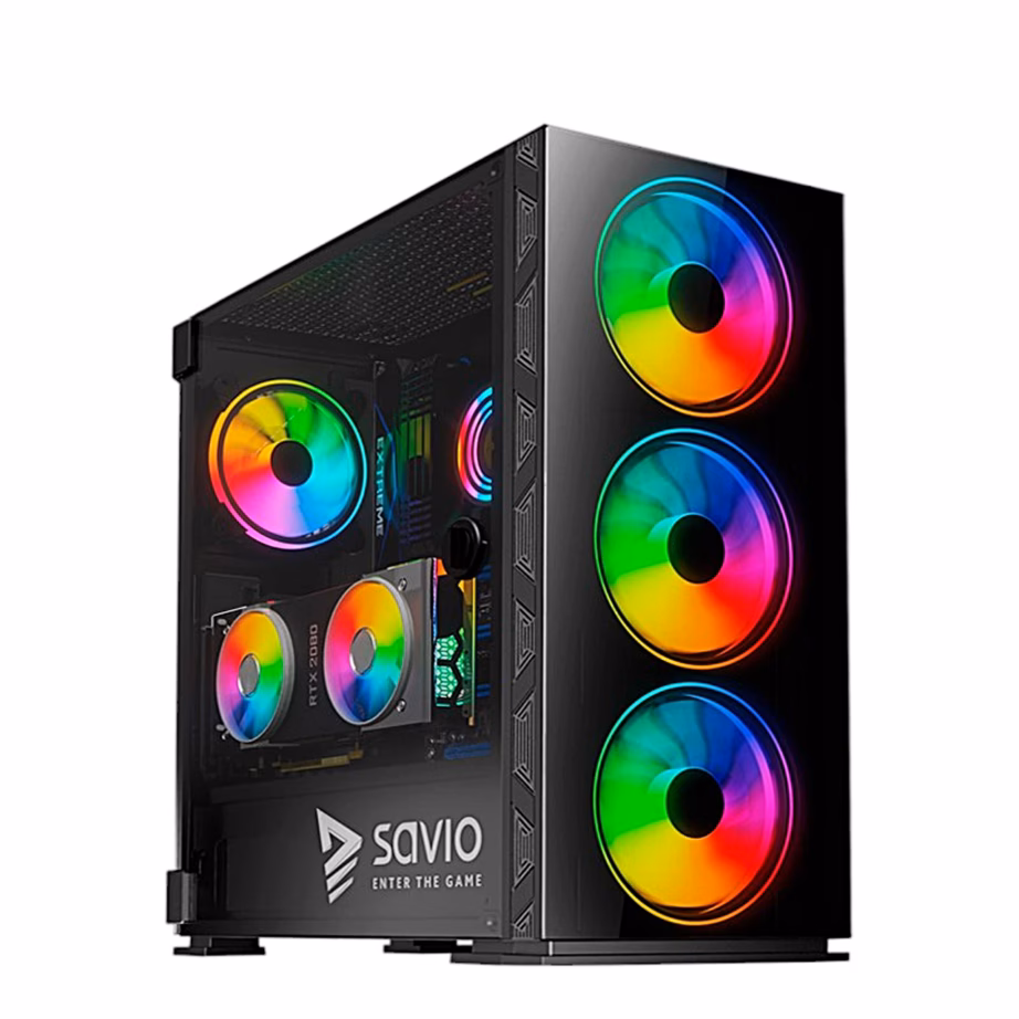 Savio Prime X1 ARGB Glass arvutikorpus, karastatud klaasist esipaneel, 4 ventilaatorit, must - 4