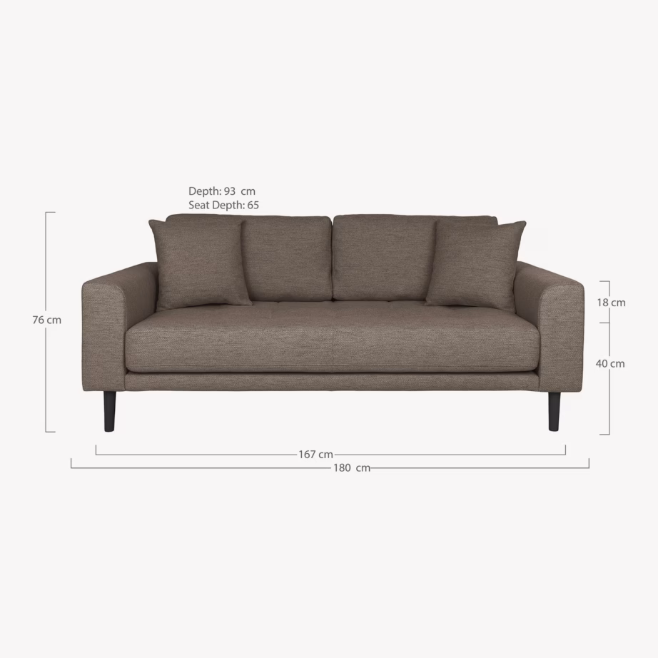 Pruun 2,5-kohaline diivan Lido, 180 cm, mustade puidust jalgadega - 3