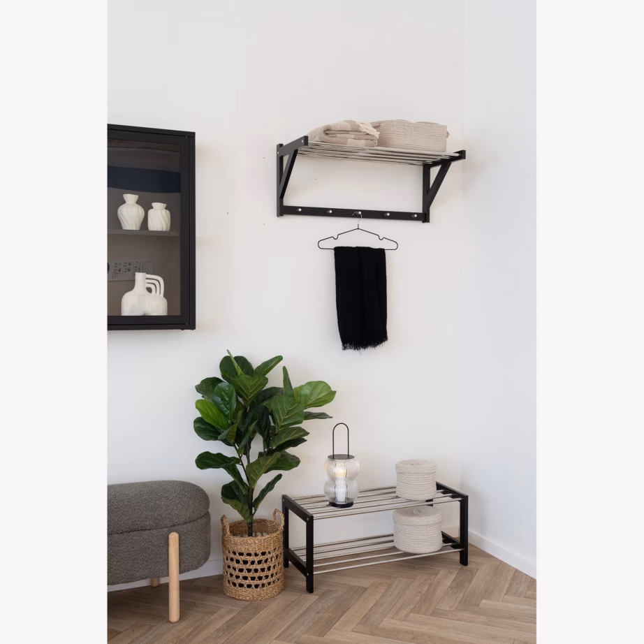Puidu ja terasraamiga must jalatsiriiul 2 tasapinnaga Padova 78×34 cm - 2