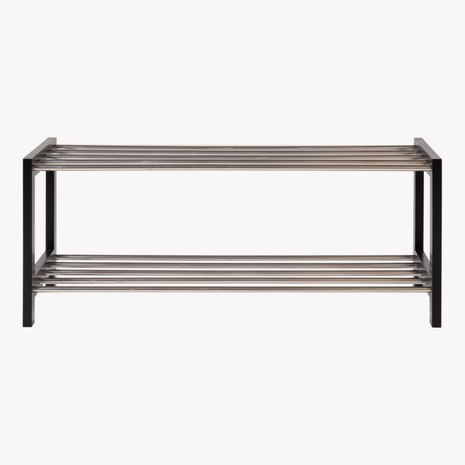 Puidu ja terasraamiga must jalatsiriiul 2 tasapinnaga Padova 78×34 cm - 3