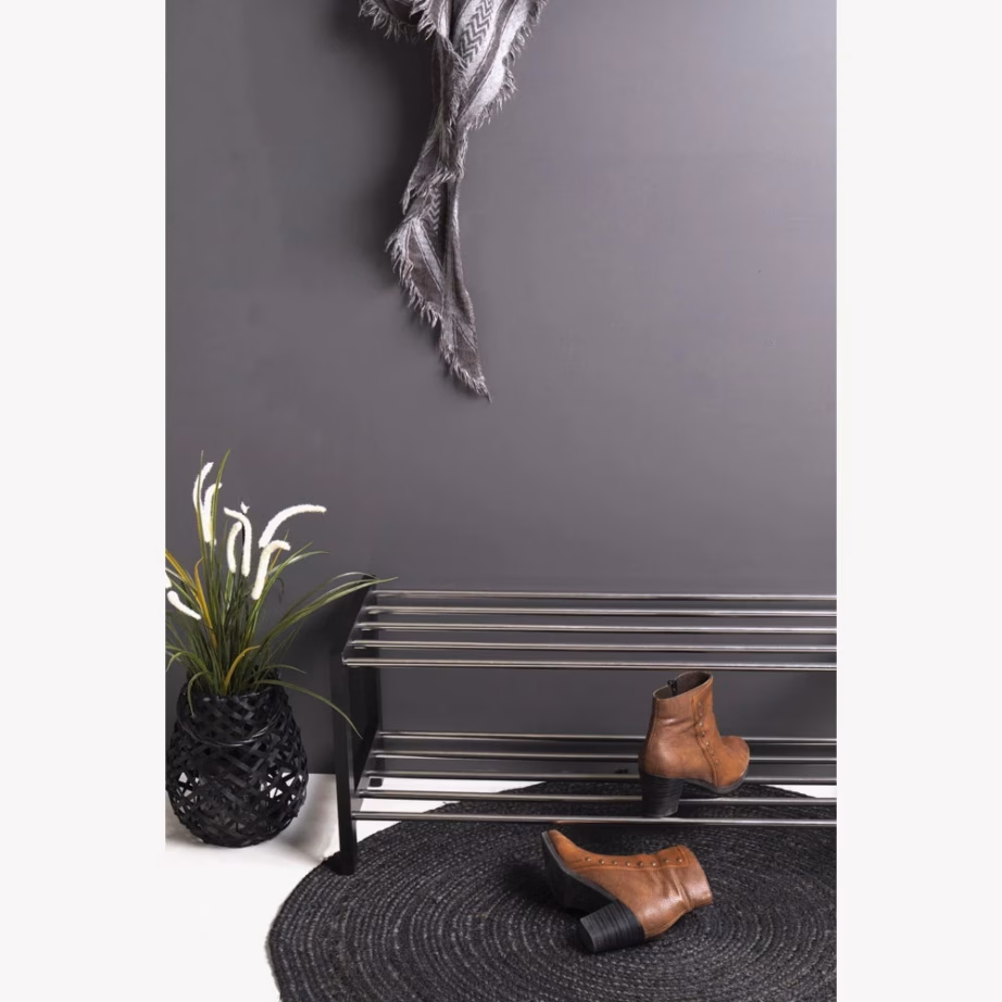 Puidu ja terasraamiga must jalatsiriiul 2 tasapinnaga Padova 78×34 cm - 5