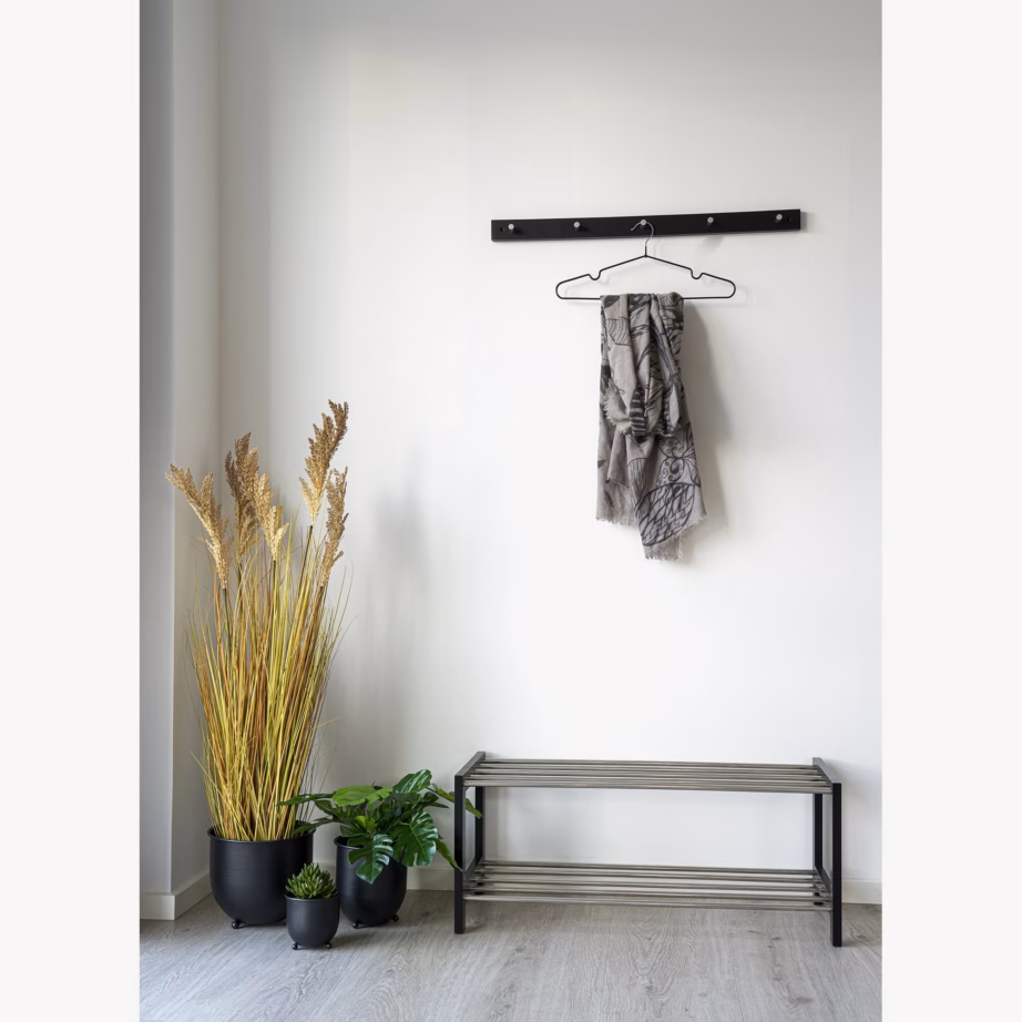Puidu ja terasraamiga must jalatsiriiul 2 tasapinnaga Padova 78×34 cm - 6