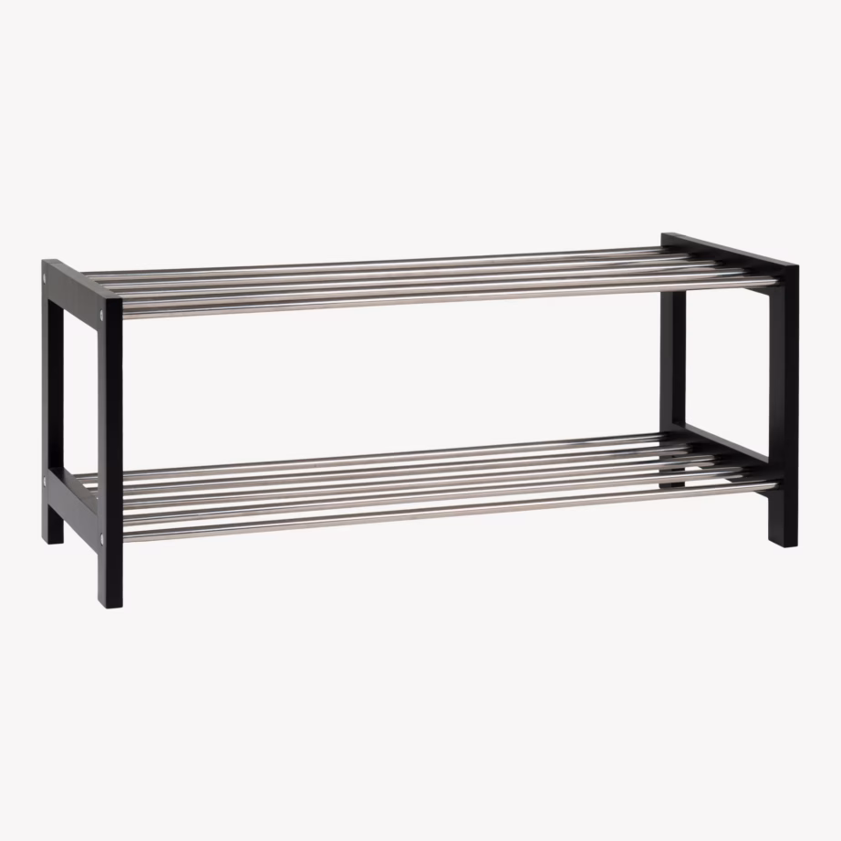 Puidu ja terasraamiga must jalatsiriiul 2 tasapinnaga Padova 78×34 cm - 9