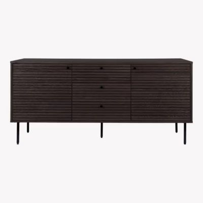Suitstunud tammespooniga puhvetkapp Kyoto, mustad metalljalad, 150x40x74 cm