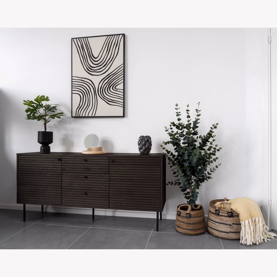 Suitstunud tammespooniga puhvetkapp Kyoto, mustad metalljalad, 150x40x74 cm - 2