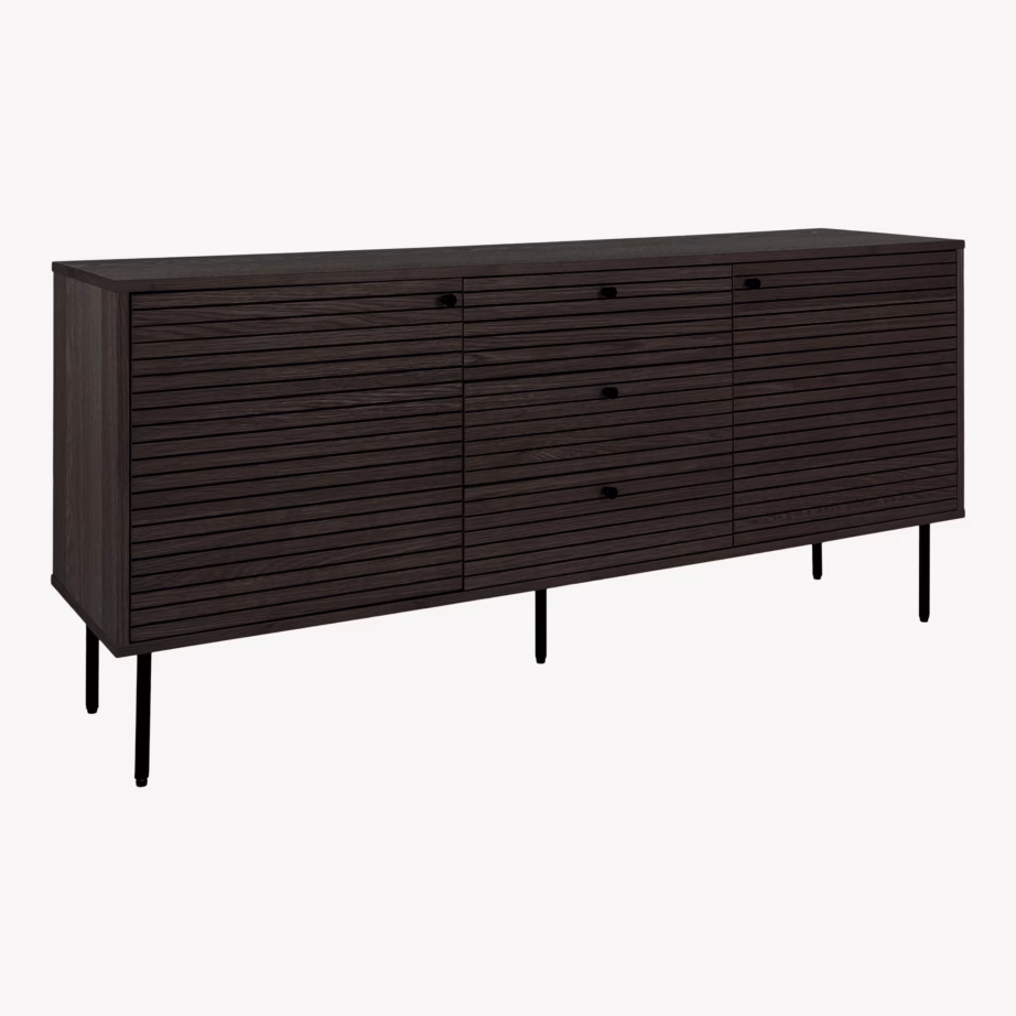 Suitstunud tammespooniga puhvetkapp Kyoto, mustad metalljalad, 150x40x74 cm - 6