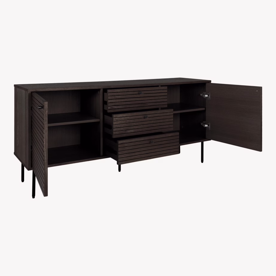 Suitstunud tammespooniga puhvetkapp Kyoto, mustad metalljalad, 150x40x74 cm - 7