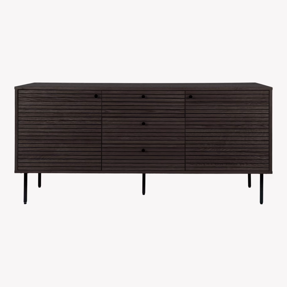 Suitstunud tammespooniga puhvetkapp Kyoto, mustad metalljalad, 150x40x74 cm - 10