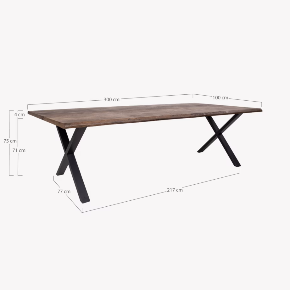 Suitsutatud tamme söögilaud lainelise servaga 100×300 cm Toulon - 4