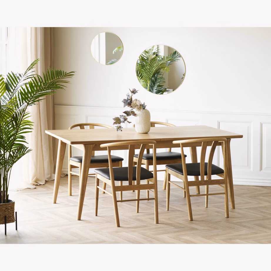 Tammepuidust söögitool kunstnahast istmega, naturaalne/must Artenara - 8