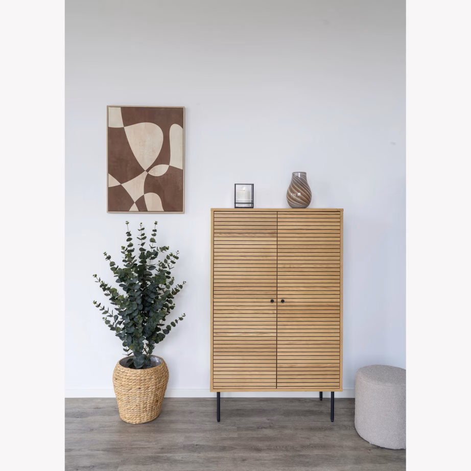 Tammespooniga kõrge kapp Kyoto, 2 uksega, mustad metalljalad, 80x40x130 cm - 2