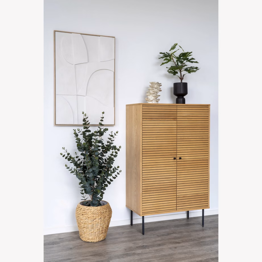 Tammespooniga kõrge kapp Kyoto, 2 uksega, mustad metalljalad, 80x40x130 cm - 5