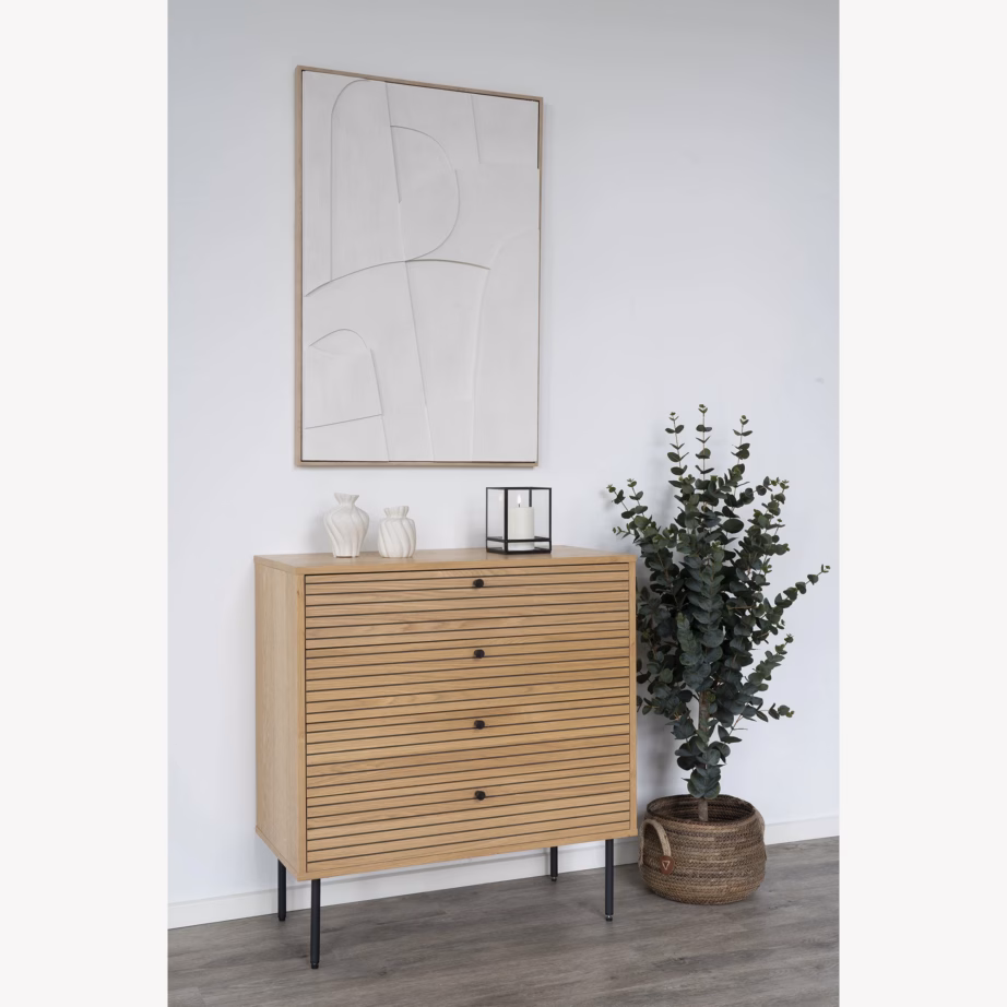 Tammespooniga kummut 4 sahtliga, mustad metalljalad, Kyoto 80x40x85 cm - 2