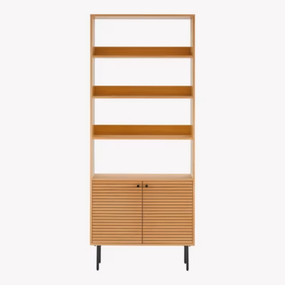 Tammespooniga raamaturiiul 2 ukse ja 4 riiuliga Kyoto 80x30x200 cm