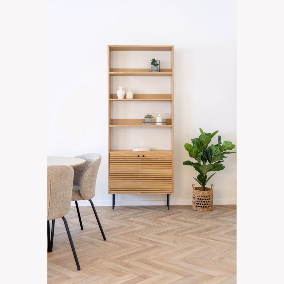 Tammespooniga raamaturiiul 2 ukse ja 4 riiuliga Kyoto 80x30x200 cm - 2