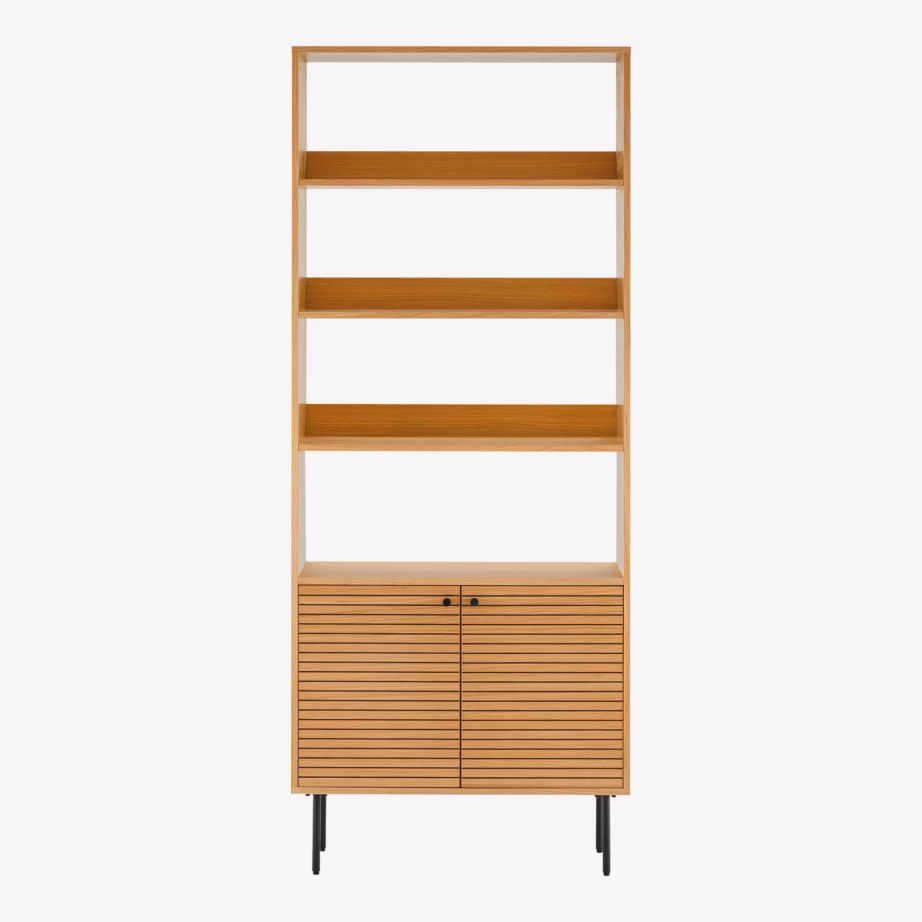 Tammespooniga raamaturiiul 2 ukse ja 4 riiuliga Kyoto 80x30x200 cm - 4