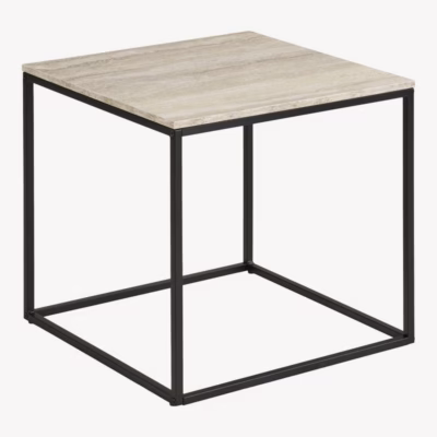 Travertiinimustriga abilaud musta terasraamiga Vita 45x45x45 cm