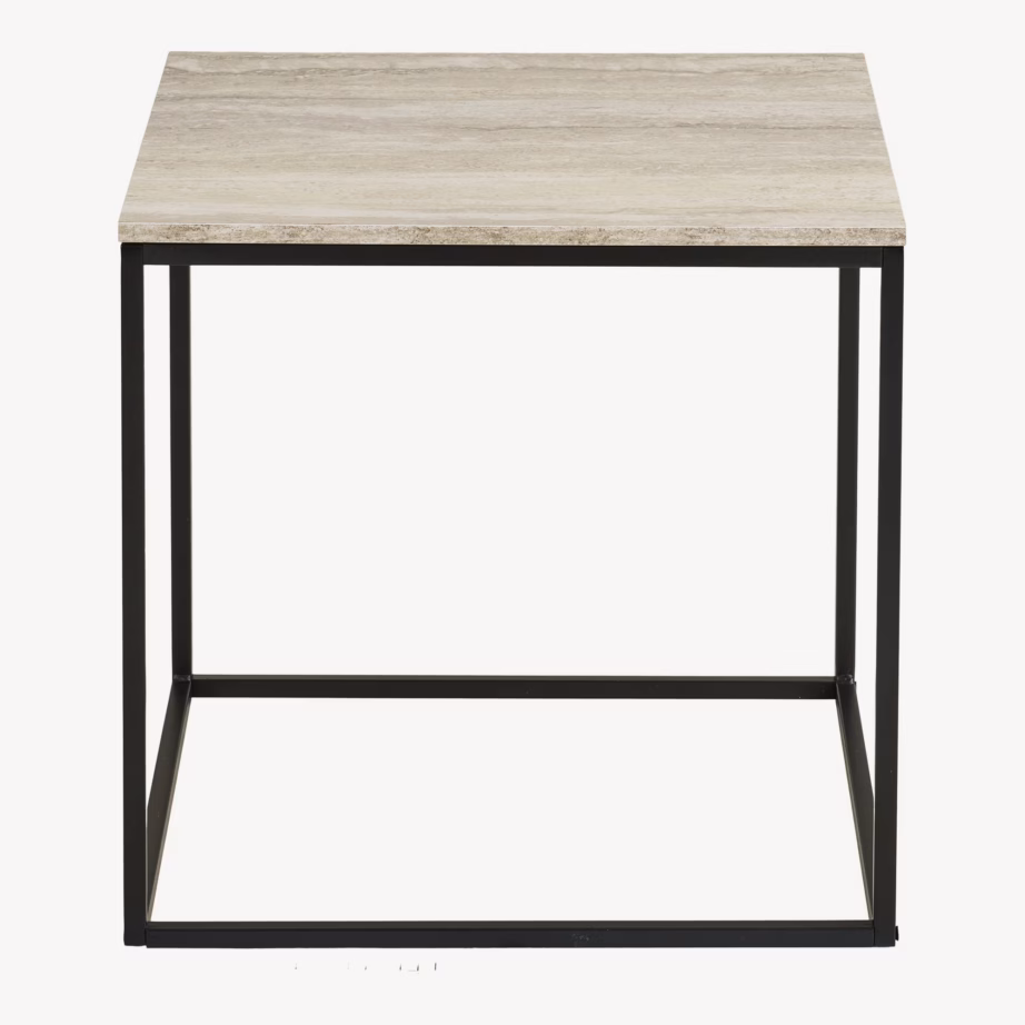 Travertiinimustriga abilaud musta terasraamiga Vita 45x45x45 cm - 3