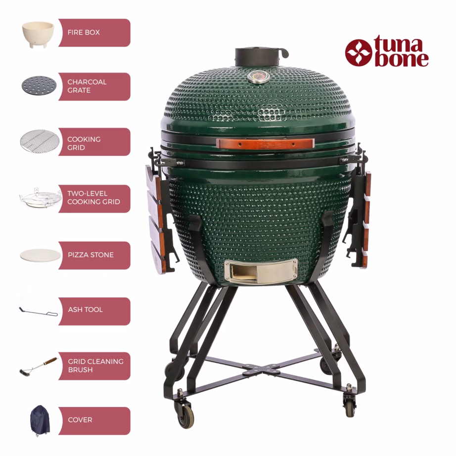 TunaBone Kamado Classic 26″ XL roheline keraamiline grill 12-15 inimesele koos tarvikutega - 3