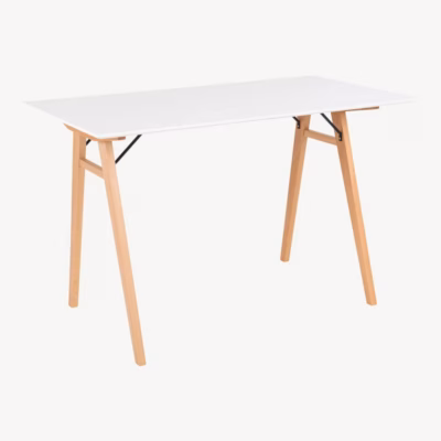 Valge kirjutuslaud MDF-plaadiga, naturaalsete puitjalgadega Vojens 120x60 cm