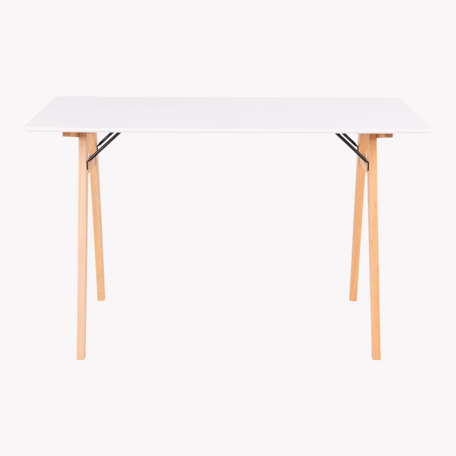 Valge kirjutuslaud MDF-plaadiga, naturaalsete puitjalgadega Vojens 120×60 cm - 3