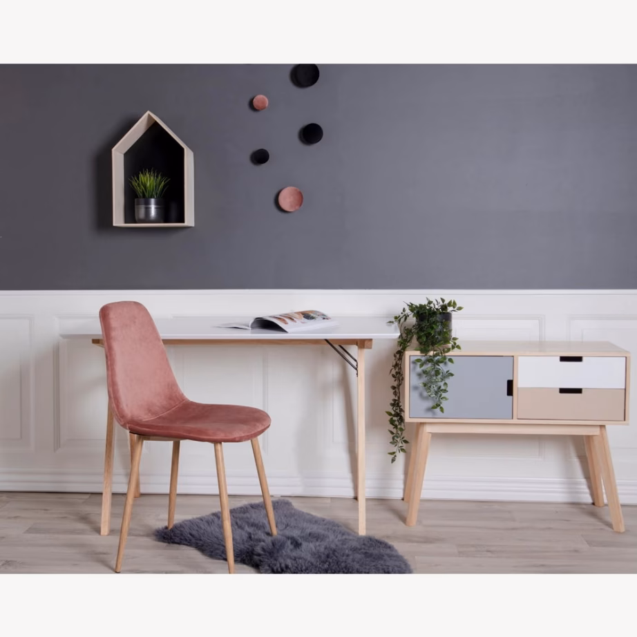 Valge kirjutuslaud MDF-plaadiga, naturaalsete puitjalgadega Vojens 120×60 cm - 5