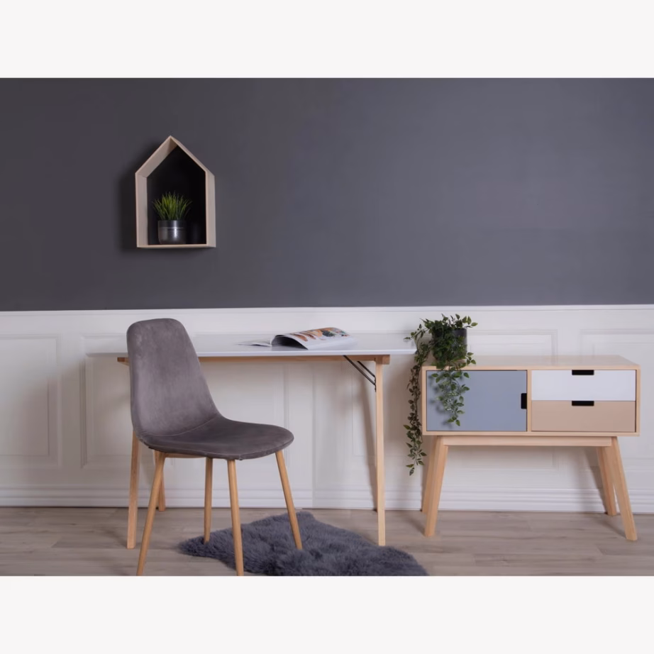 Valge kirjutuslaud MDF-plaadiga, naturaalsete puitjalgadega Vojens 120×60 cm - 6
