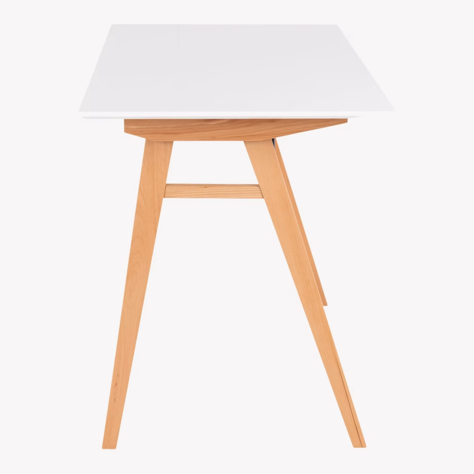 Valge kirjutuslaud MDF-plaadiga, naturaalsete puitjalgadega Vojens 120×60 cm - 7