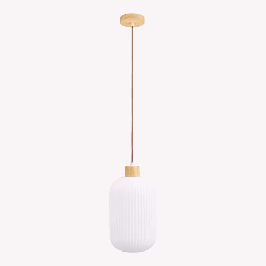 Valge klaasist ja puidust rippvalgusti Argalo, Ø20 cm - 7