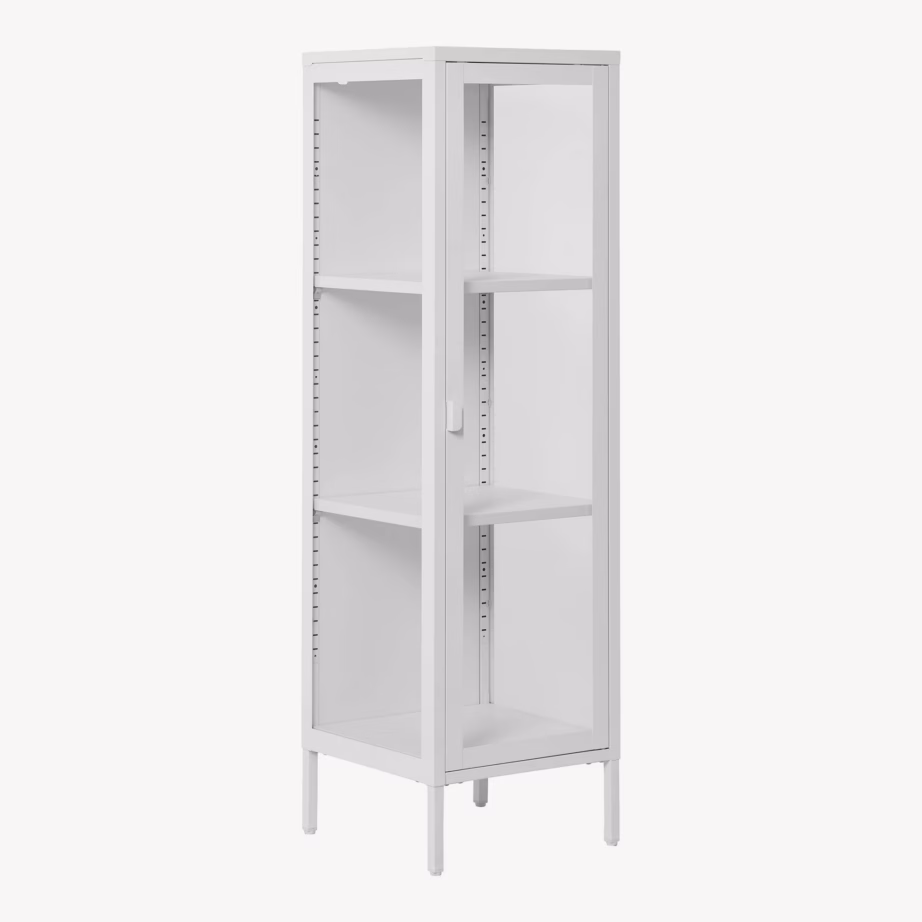 Valge metallist kitsas vitriinkapp klaasuksega 40x35x140 cm Brisbane - 3