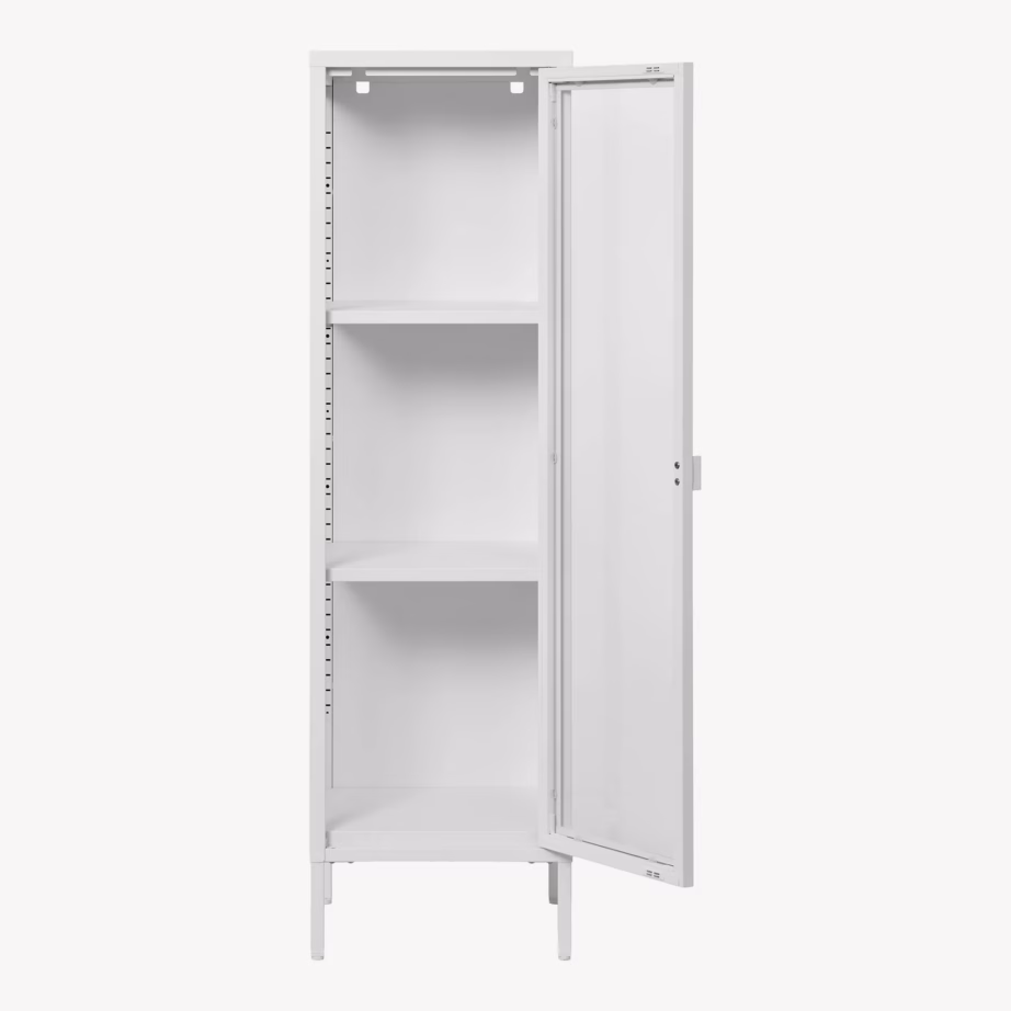 Valge metallist kitsas vitriinkapp klaasuksega 40x35x140 cm Brisbane - 5