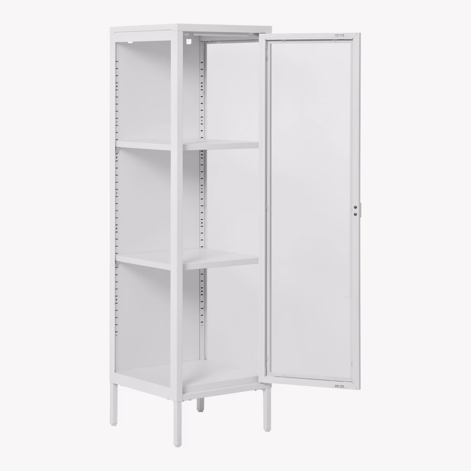 Valge metallist kitsas vitriinkapp klaasuksega 40x35x140 cm Brisbane - 6
