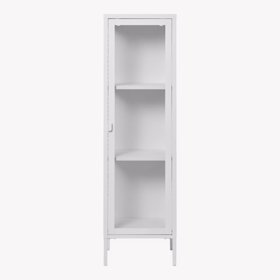 Valge metallist kitsas vitriinkapp klaasuksega 40x35x140 cm Brisbane - 7
