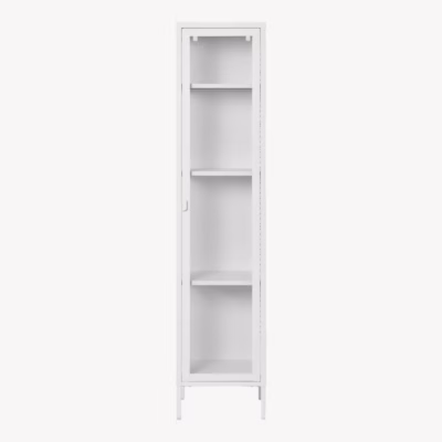 Valge metallist kitsas vitriinkapp klaasuksega 40x35x180 cm Brisbane