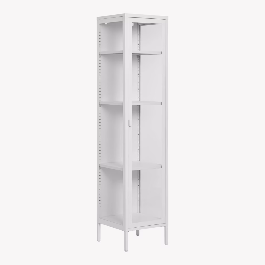 Valge metallist kitsas vitriinkapp klaasuksega 40x35x180 cm Brisbane - 3