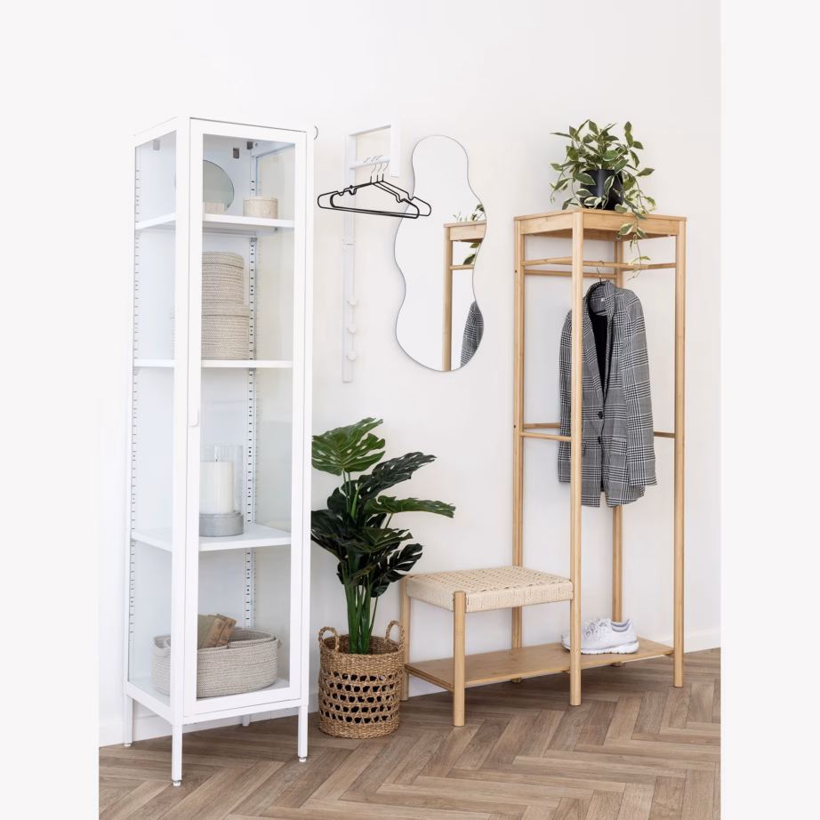 Valge metallist kitsas vitriinkapp klaasuksega 40x35x180 cm Brisbane - 4
